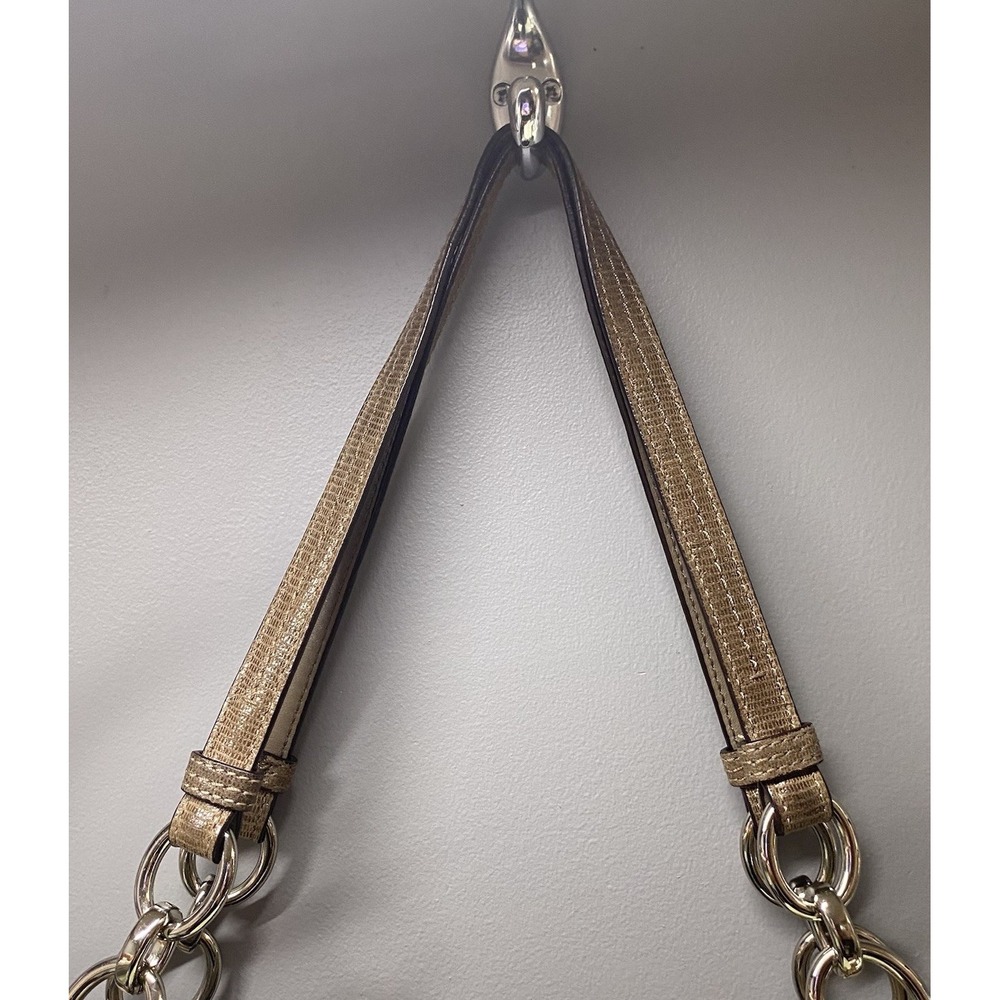 COACH ALEXANDRA CHAIN LINK CLOVER SIGNATURE C SHOULDER BAG- Tan&blue Needs Clean - Picture 11 of 16